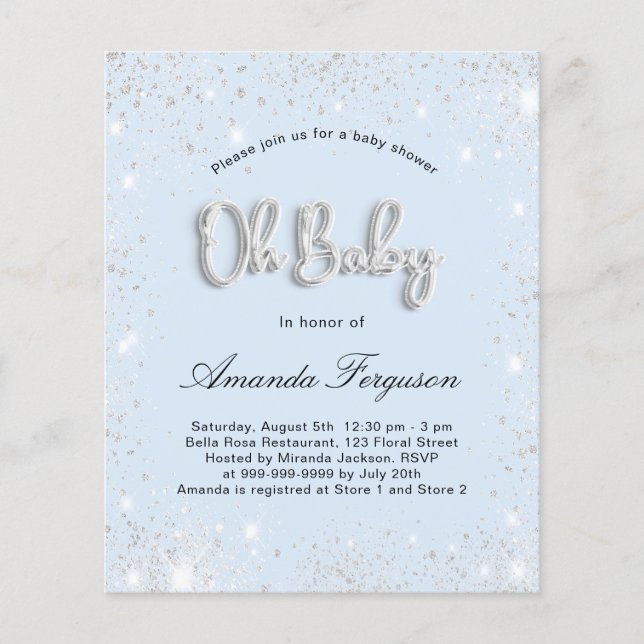 Budget Baby Shower baby blue boy silver glitter (Front)