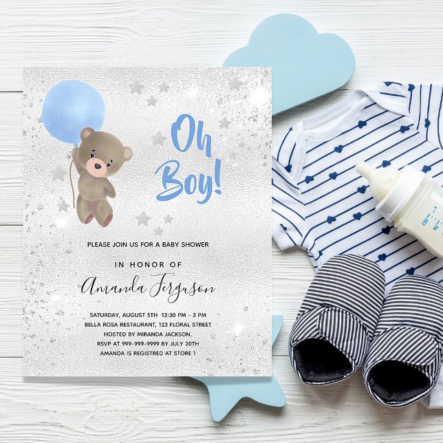 Budget Baby Shower boy teddy bear blue silver (Creator Uploaded)