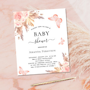 Budget Baby shower butterfly pampas invitation