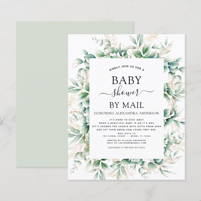 Budget Baby Shower by Mail Eucalyptus Geometric (Front/Back)