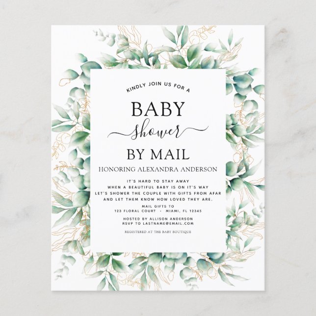 Budget Baby Shower by Mail Eucalyptus Geometric Flyer (Front)