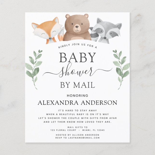 Budget Baby Shower By Mail Woodland Invitation Flyer (Front)