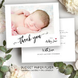 Budget baby shower elegant photo thank you card<br><div class="desc">Trendy modern minimal typography script baby shower thank you FLYER template personalized with newborn baby photo and your text. PLEASE READ THIS BEFORE PURCHASING! This is a budget affordable card printed on a PAPER FLYER. Please note that BUDGET PAPER IS THIN - You can upgrade to have this card printed...</div>