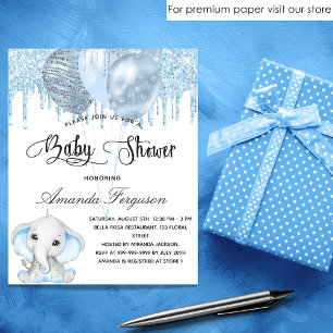 Budget Baby Shower elephant boy blue invitation
