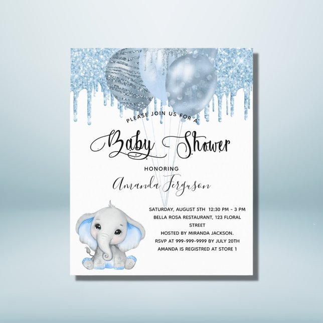 Budget Baby Shower elephant boy blue invitation (Creator Uploaded)