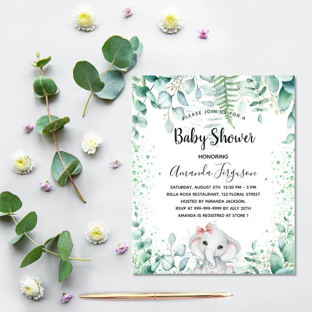 Budget Baby Shower elephant eucalyptus invitation (Creator Uploaded)