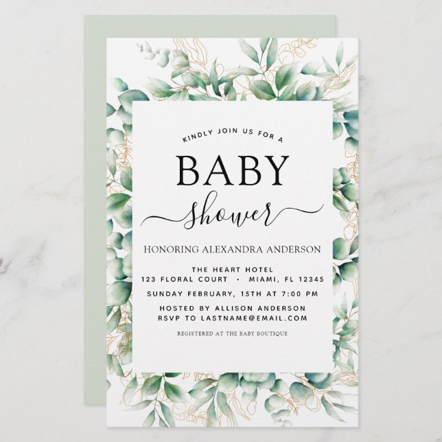 Budget Baby Shower Eucalyptus Botanical Geometric (Front/Back)