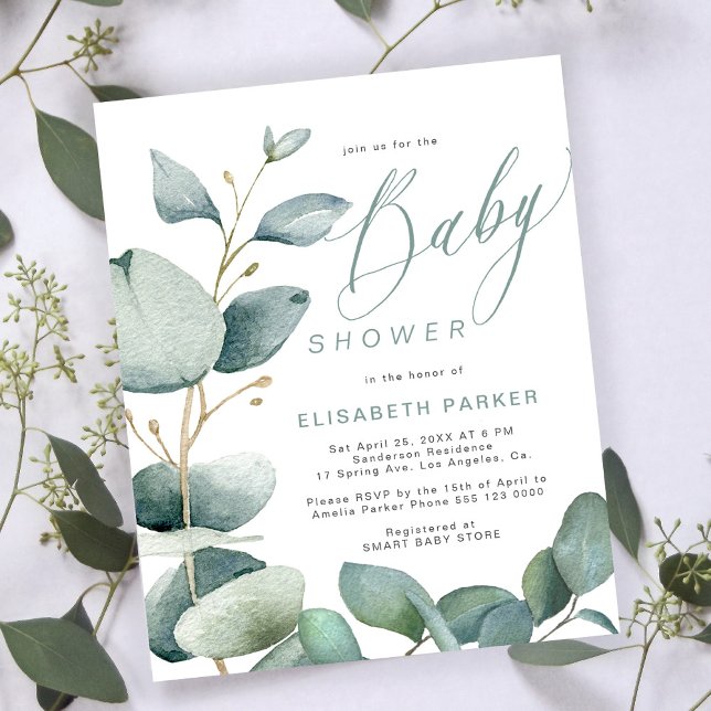 Budget baby shower eucalyptus greenery invitation  (Creator Uploaded)