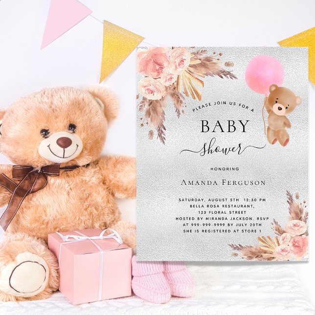 Budget Baby shower girl pampas grass teddy silver (Creator Uploaded)
