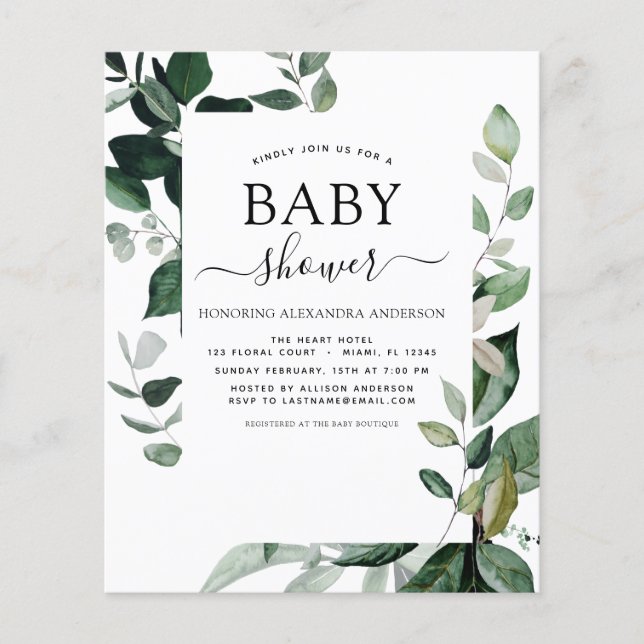 Budget Baby Shower Greenery Botanical Flyer (Front)