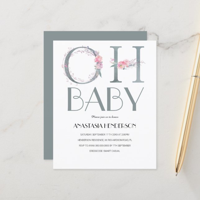  Budget Baby shower Invitation. (Front/Back In Situ)