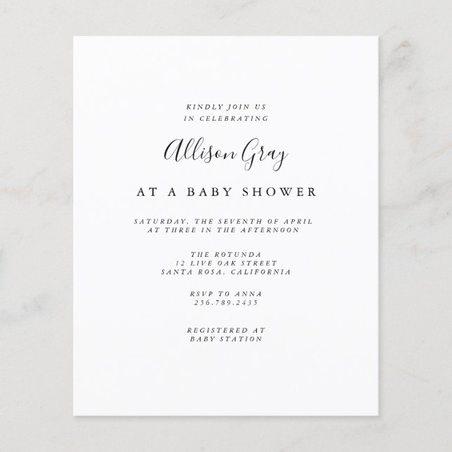 Budget Baby Shower Invitation Flyer (Front)