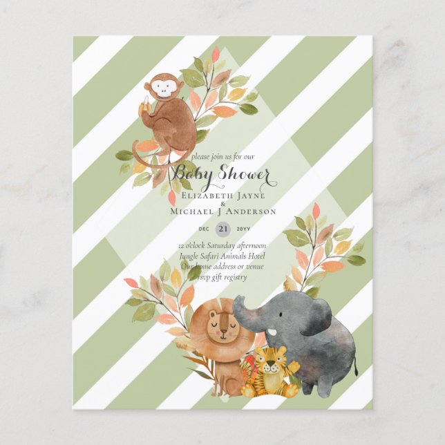 BUDGET Baby SHOWER Invitations - JUNGLE ANIMALS Flyer (Front)