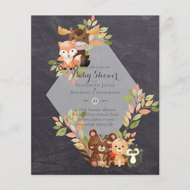 BUDGET BABY SHOWER INVITATIONS - Woodland Animals Flyer (Front)