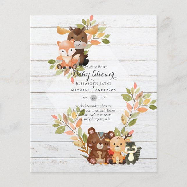 BUDGET BABY SHOWER INVITATIONS - Woodland Animals Flyer (Front)