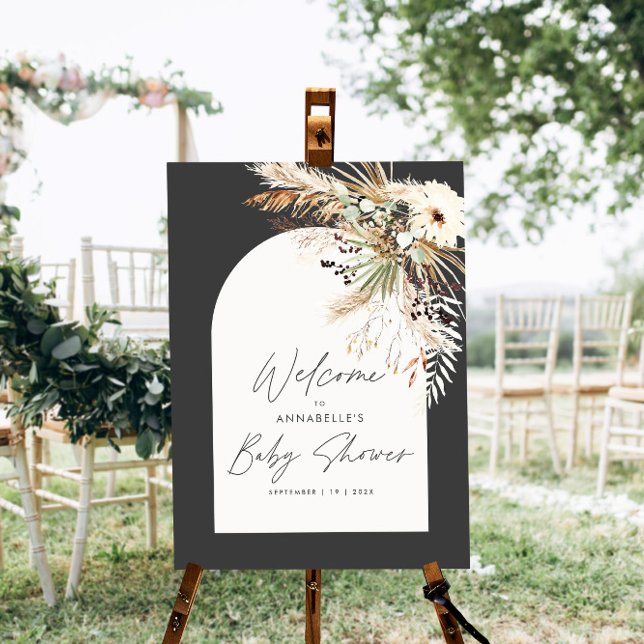 Budget baby shower pampas black modern elegant poster (Creator Uploaded)