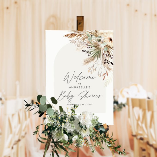 Budget baby shower pampas grass modern elegant pos poster (Creator Uploaded)