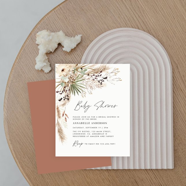 Budget baby shower pampas modern boho elegant flyer (Creator Uploaded)