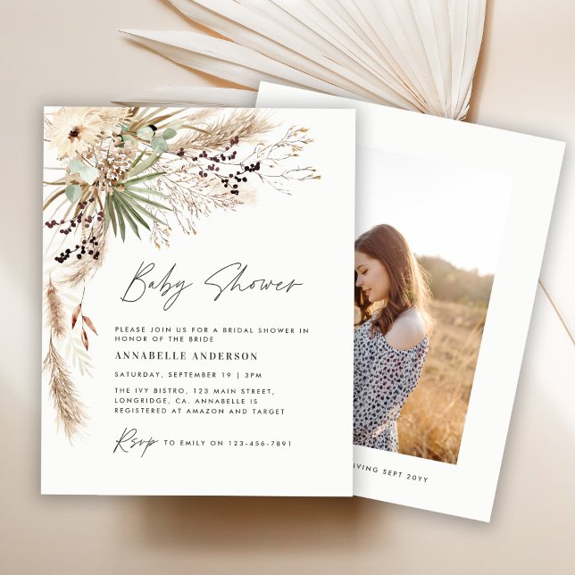 Budget baby shower pampas modern elegant photo flyer (Creator Uploaded)