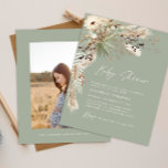Budget baby shower pampas modern green elegant  flyer<br><div class="desc">Budget baby shower pampas grass and eucalyptus modern boho elegant stylish photo party invite design. In a contemporary terracotta,  sage green,  natural,  cream and black colorway.</div>