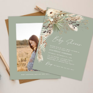 Budget baby shower pampas modern green elegant  flyer