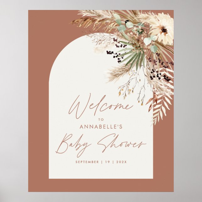 Budget baby shower pampas modern terracotta rustic poster (Front)