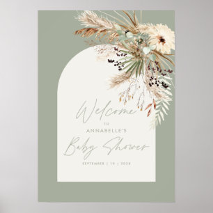Budget baby shower pampas sage green chic elegant poster