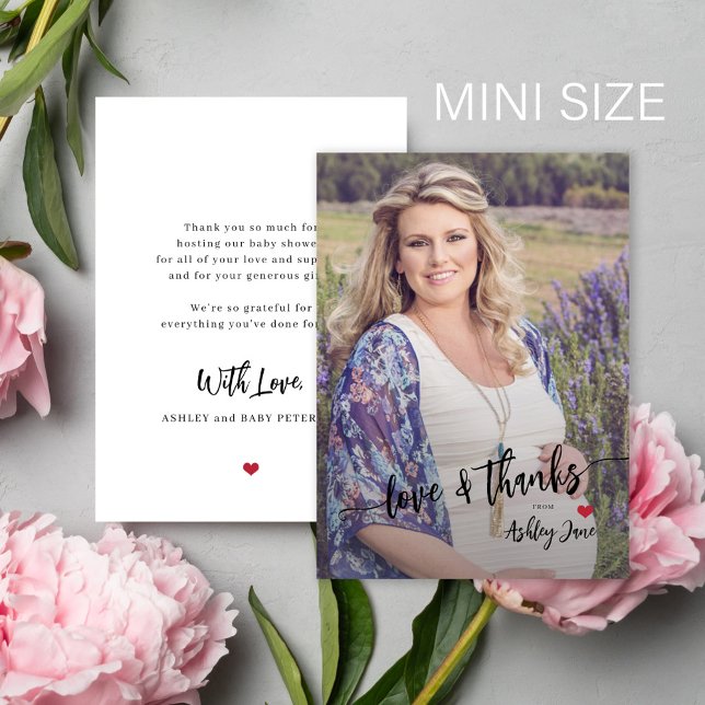 Budget baby shower photo modern script thank you card (Creator Uploaded)