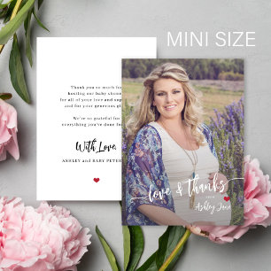 Budget baby shower photo modern script thank you card