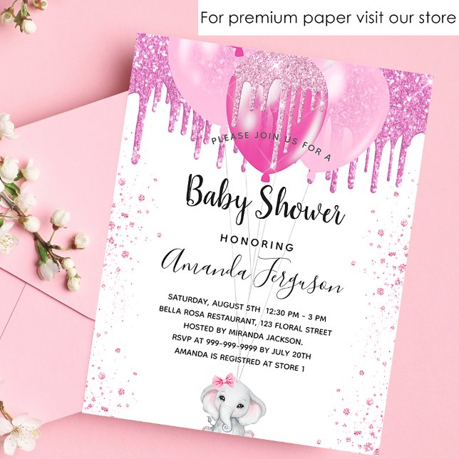 Budget Baby Shower pink elephant girl invitation (Creator Uploaded)