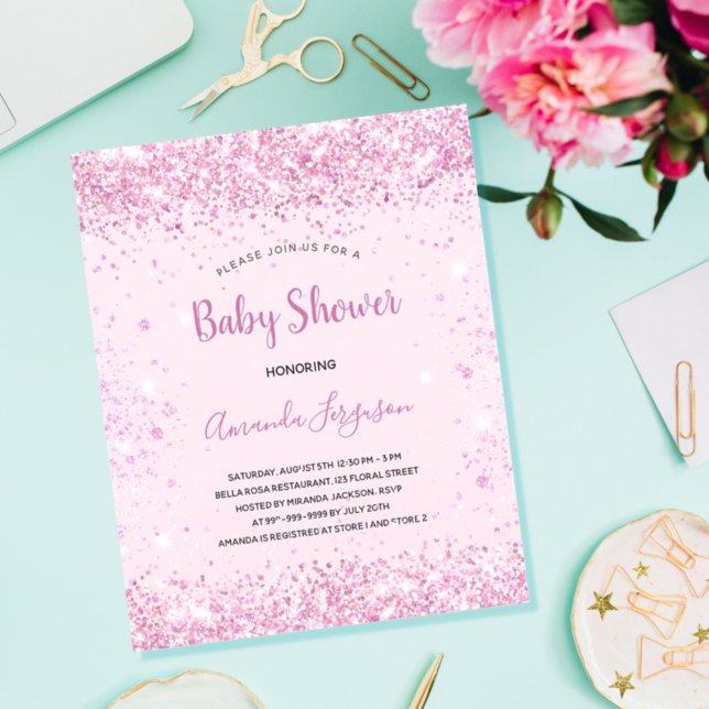 Budget Baby Shower pink glitter girl invitation (Creator Uploaded)