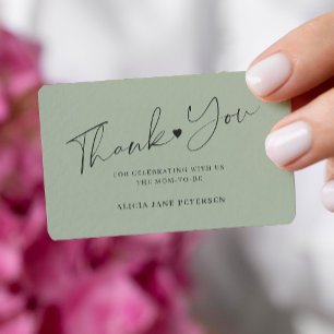 Budget baby shower script sage green thank you card