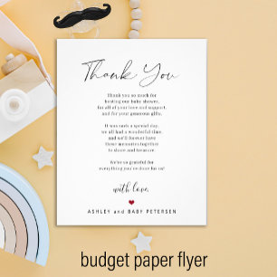 Budget baby shower script thank you card