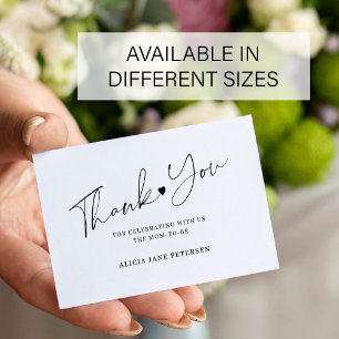 Budget baby shower script white black thank you  card