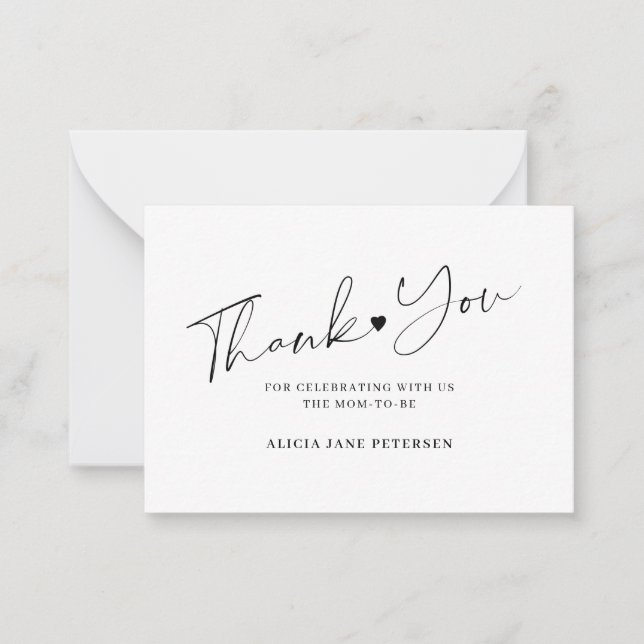 Budget baby shower script white black thank you  card (Front)