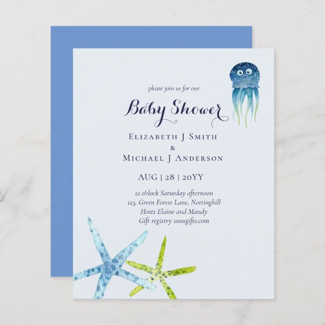 BUDGET Baby Shower Sea Life Octopus Starfish (Front/Back)