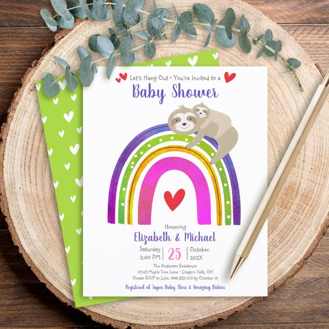 Budget Baby Shower Sloth Rainbow Modern Invitation (Creator Uploaded)