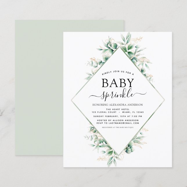 Budget Baby Shower Sprinkle Eucalyptus Geometric (Front/Back)