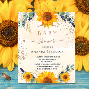 Budget Baby Shower sunflower eucalyptus glitter 