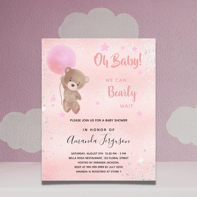 Budget baby shower teddy bear girl pink invitation (Creator Uploaded)