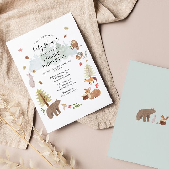 Budget Baby Shower Woodland Animals Invitation (Woodland Animals Watercolor Fall Autumn Baby Shower Invitation)