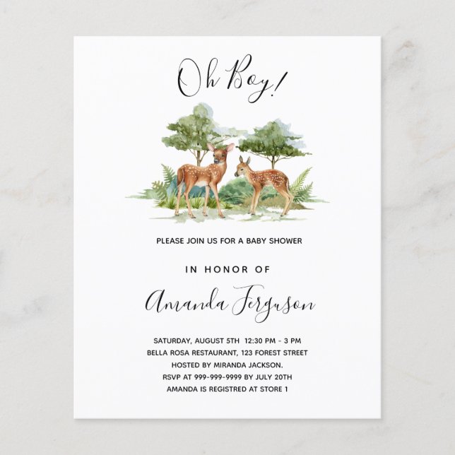 Budget Baby shower woodland forest invitation (Front)