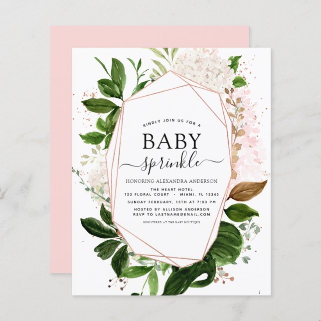 Budget Baby Sprinkle Shower Greenery Geometric (Front/Back)
