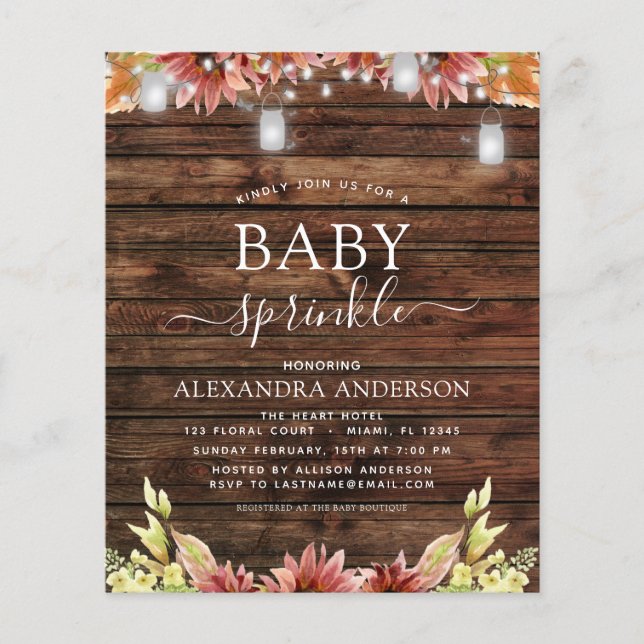 Budget Baby Sprinkle Shower Rustic Wood Sunflowers (Front)