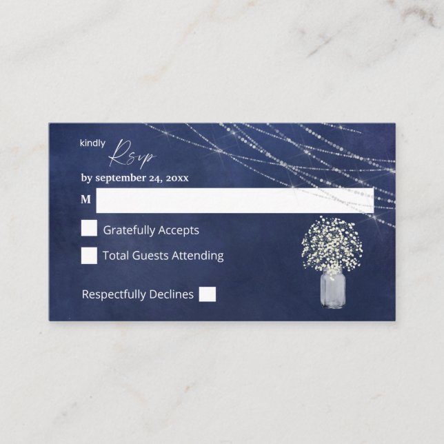 Budget Baby's Breath, Blue Chalk 2SM No Meal RSVP Enclosure Card (Front)