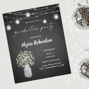 Budget Baby's Breath Chalkboard Graduation Party Flyer