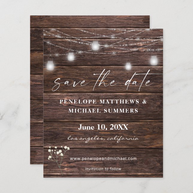 Budget Baby's Breath Rustic Save the Date (Front/Back)