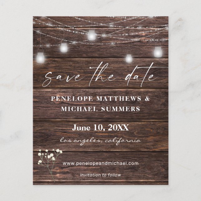 Budget Baby's Breath Rustic Save the Date Flyer (Front)