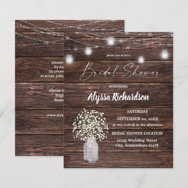 Budget Baby's Breath & String Lights Bridal Shower (Front/Back)