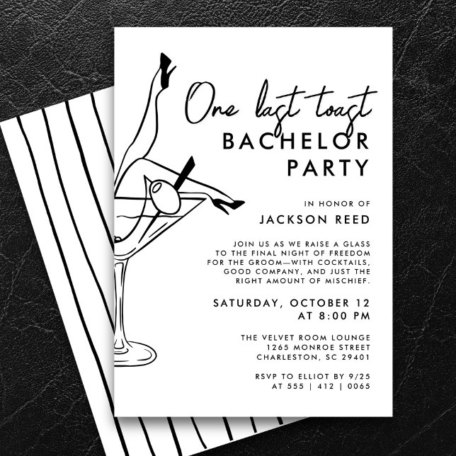 Budget Bachelor Party Black and White Martini Invitation (Creator Uploaded)
